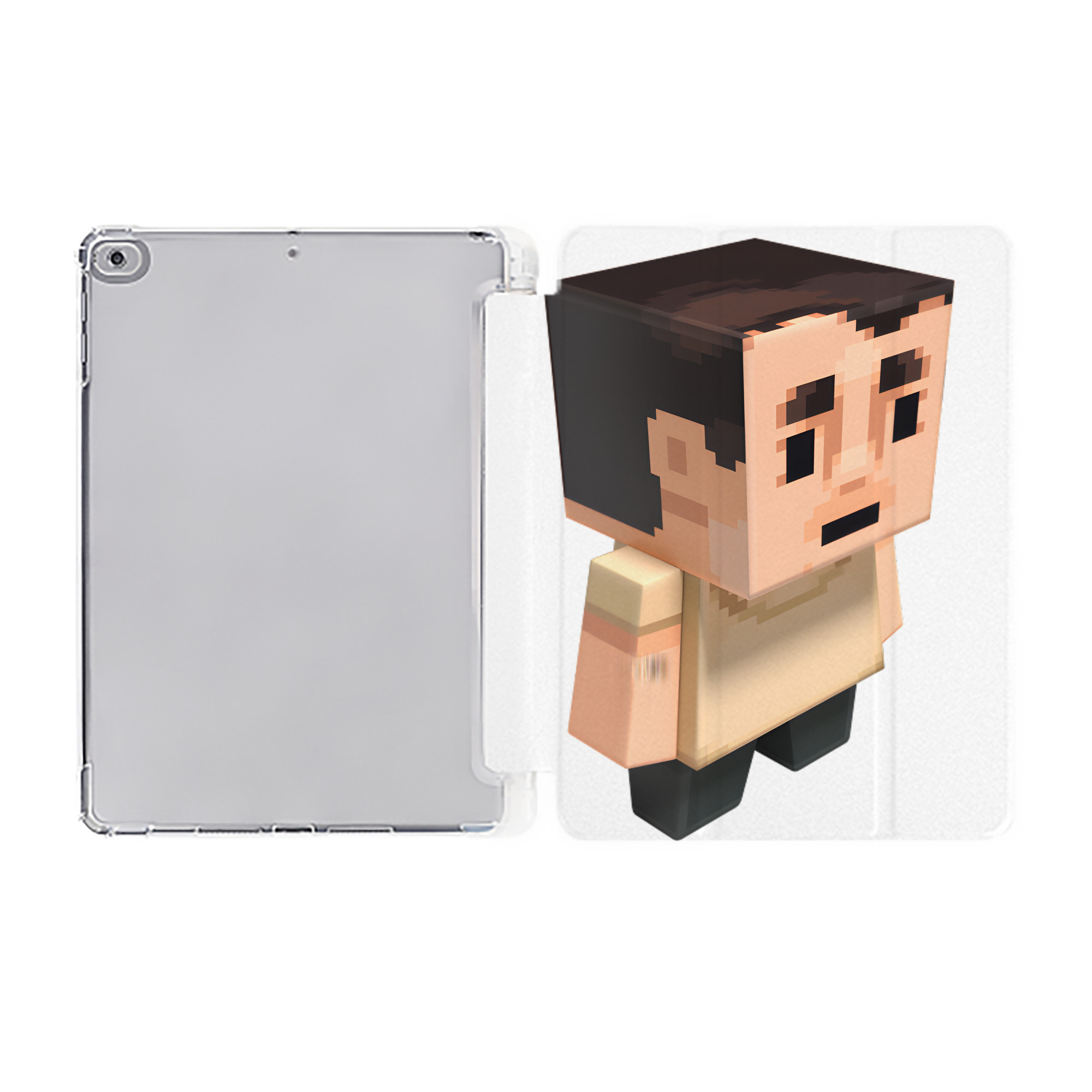 （画像用） マインクラフト ブロックの世界 Minecraft MC Block world IPad ケース ペン収納付き 三つ折りスタンド PUレザー×シリコン 対応機種9.5/10.5/10.9インチ